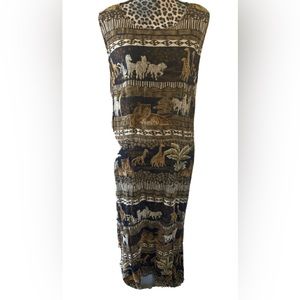 Safari african print dress women 2x xxl long maxi round neck sleeveless animals